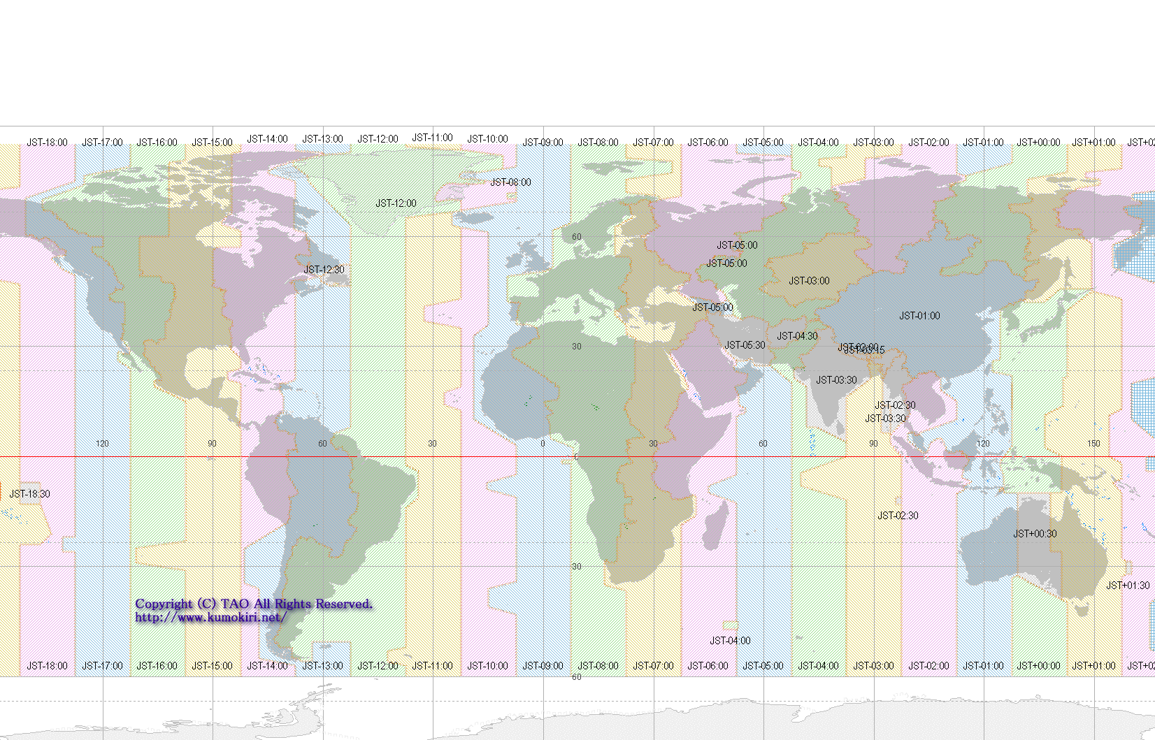 世界のタイムゾーン地図