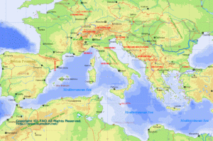 ヨーロッパ大陸南部地形図